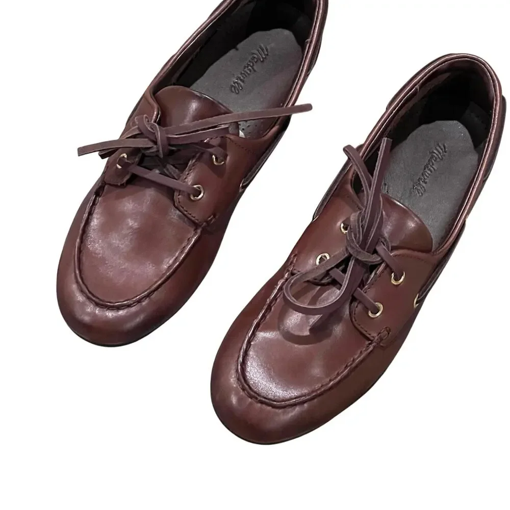 Madewell Women's The Jamie Boat Shoes Comfort Leather Cherry Wood Size 7 NWOB